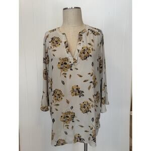 Maurices Tunic Blouse Womens Large Beige Floral Print 3/4 Sleeve Lightweight Top